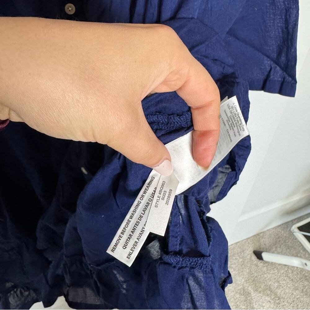J. Crew Button Front Tiered Cover Up Dress Navy Blue 100% Cotton Voile Flowy M - Picture 5 of 7